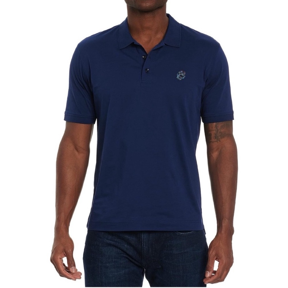 NWOT Robert Graham Stone Trails Skull Print Classic fit Navy Polo Size Small